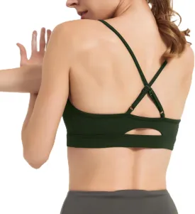 AMRIY Women's Light Support Sports Bra Adjustable Thin Straps Criss Cross Back Open Back Removable Pads Yoga Workout Bra