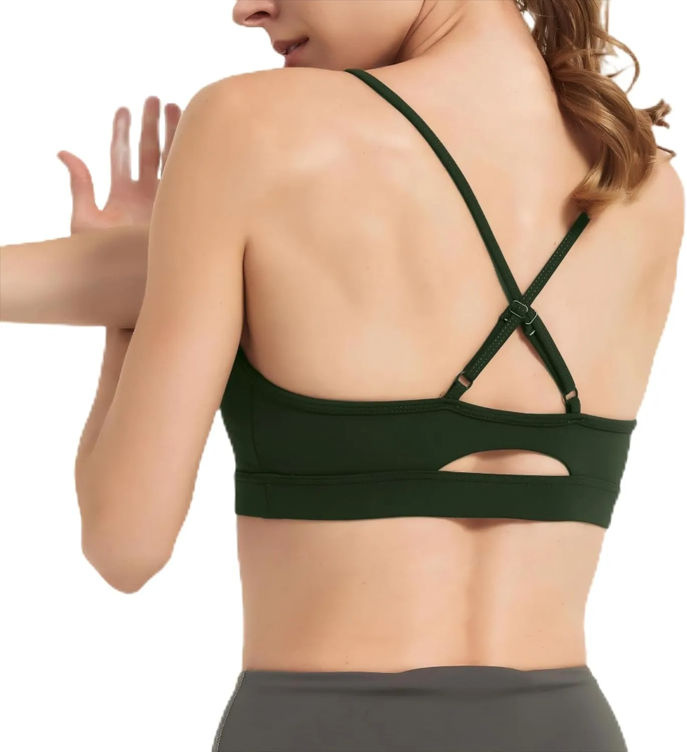 AMRIY Women's Light Support Sports Bra Adjustable Thin Straps Criss Cross Back Open Back Removable Pads Yoga Workout Bra