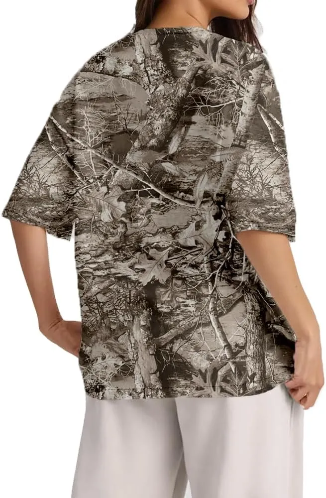 Camo Oversized Shirt Y2k Crewneck Maple Leaf Printed Short Sleeve Unisex Summer Graphic Tees