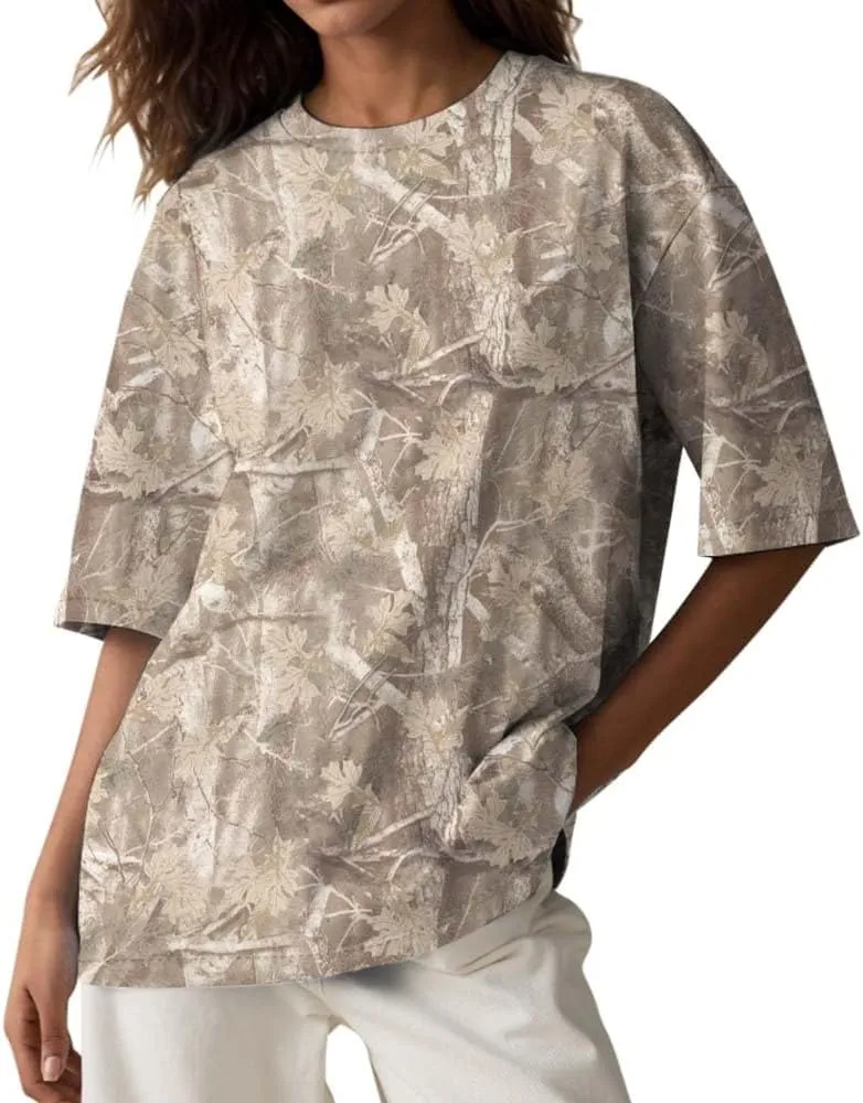 Camo Oversized Shirt Y2k Crewneck Maple Leaf Printed Short Sleeve Unisex Summer Graphic Tees