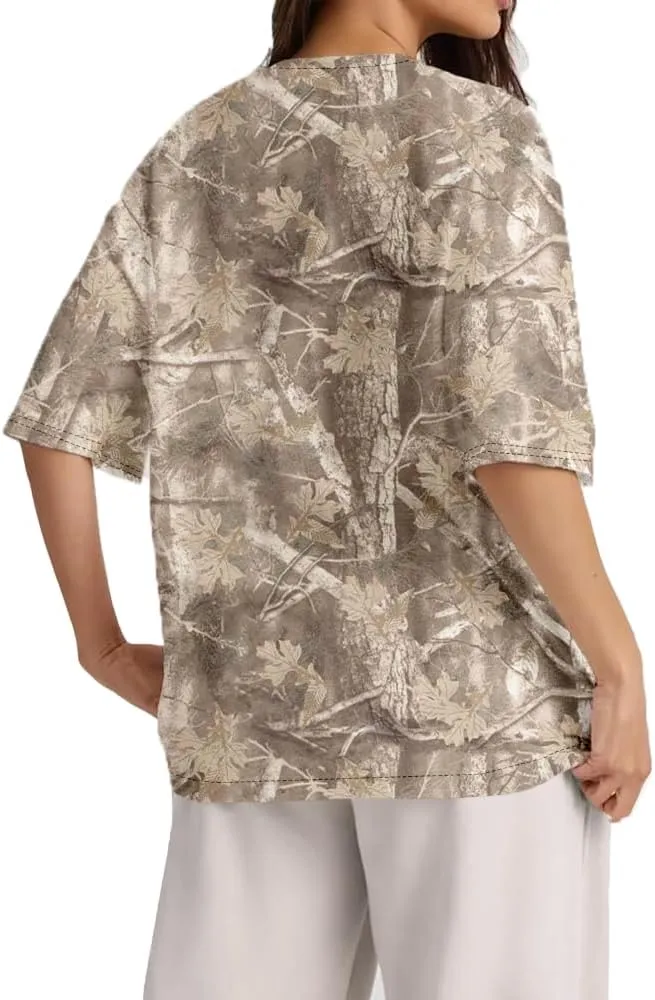 Camo Oversized Shirt Y2k Crewneck Maple Leaf Printed Short Sleeve Unisex Summer Graphic Tees