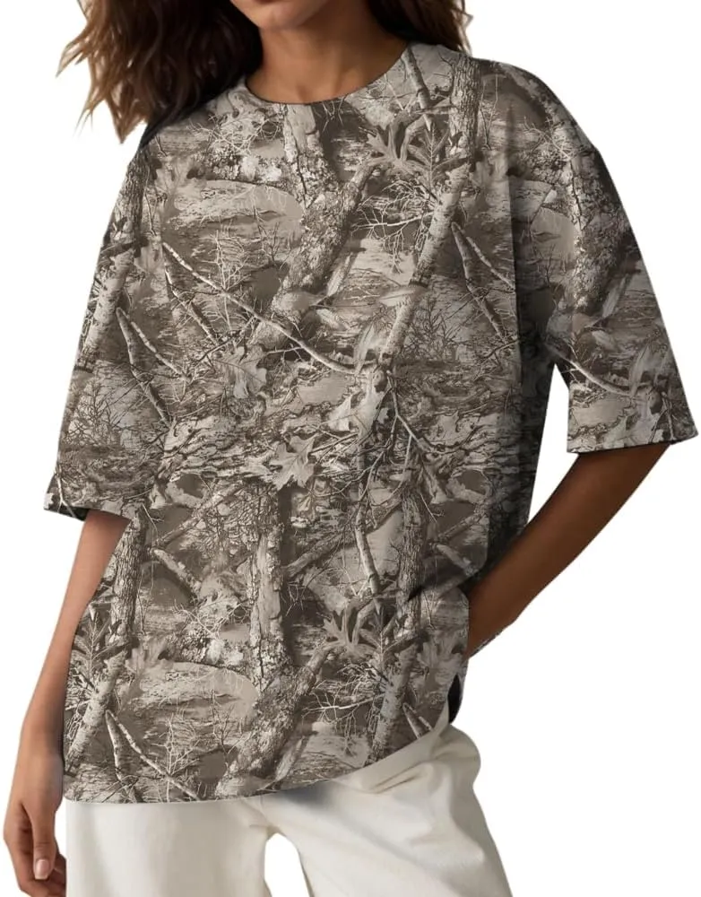 Camo Oversized Shirt Y2k Crewneck Maple Leaf Printed Short Sleeve Unisex Summer Graphic Tees