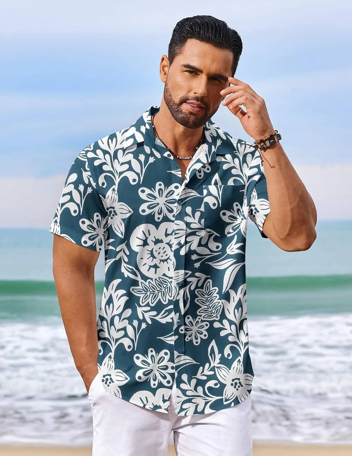 COOFANDY Men's Hawaiian Shirt Short Sleeve Floral Button Down Shirts Tropical Vacation Beach Shirts with Pocket