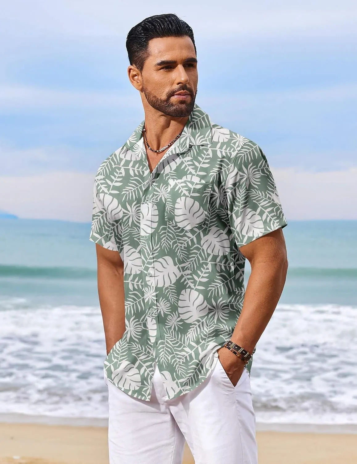 COOFANDY Men's Hawaiian Shirt Short Sleeve Floral Button Down Shirts Tropical Vacation Beach Shirts with Pocket
