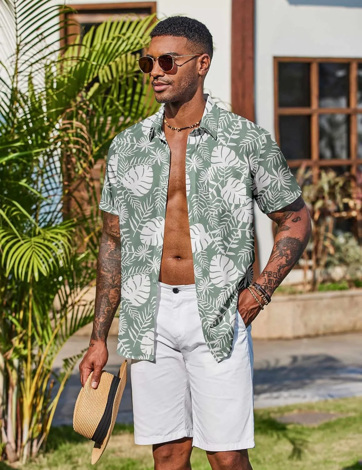 COOFANDY Men's Hawaiian Shirt Short Sleeve Floral Button Down Shirts Tropical Vacation Beach Shirts with Pocket