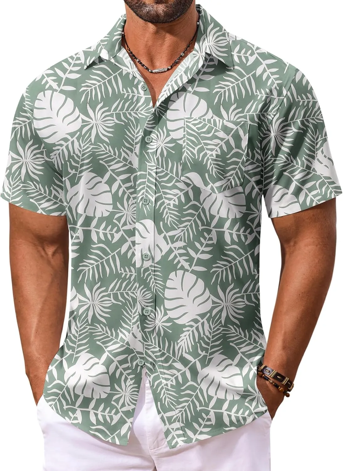 COOFANDY Men's Hawaiian Shirt Short Sleeve Floral Button Down Shirts Tropical Vacation Beach Shirts with Pocket