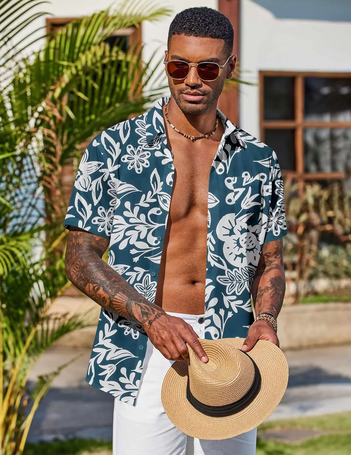 COOFANDY Men's Hawaiian Shirt Short Sleeve Floral Button Down Shirts Tropical Vacation Beach Shirts with Pocket