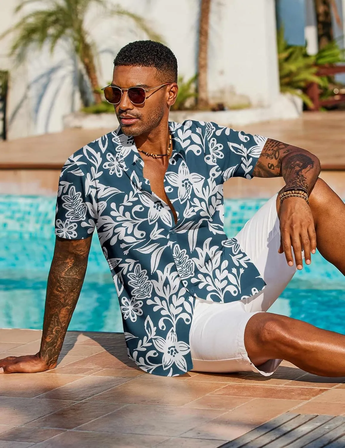 COOFANDY Men's Hawaiian Shirt Short Sleeve Floral Button Down Shirts Tropical Vacation Beach Shirts with Pocket