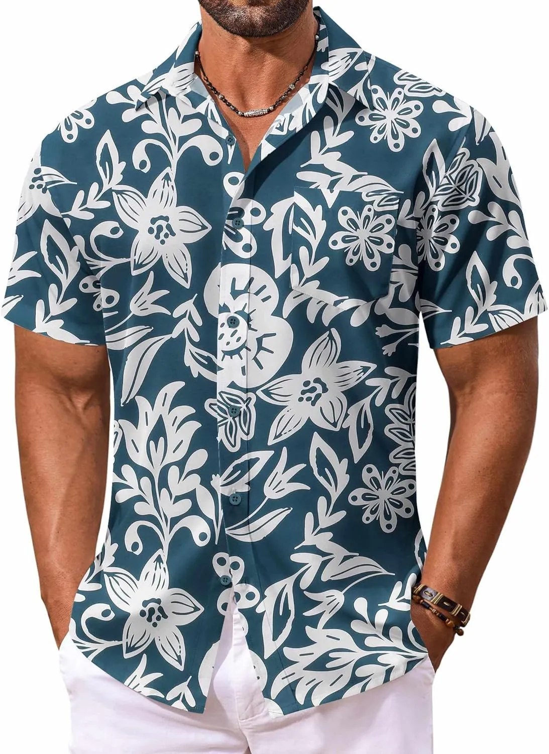 COOFANDY Men's Hawaiian Shirt Short Sleeve Floral Button Down Shirts Tropical Vacation Beach Shirts with Pocket