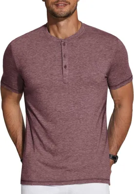 COOFANDY Men's Henley Shirts Short Sleeve Casual Basic Tee Summer Button Henley Soild T Shirts