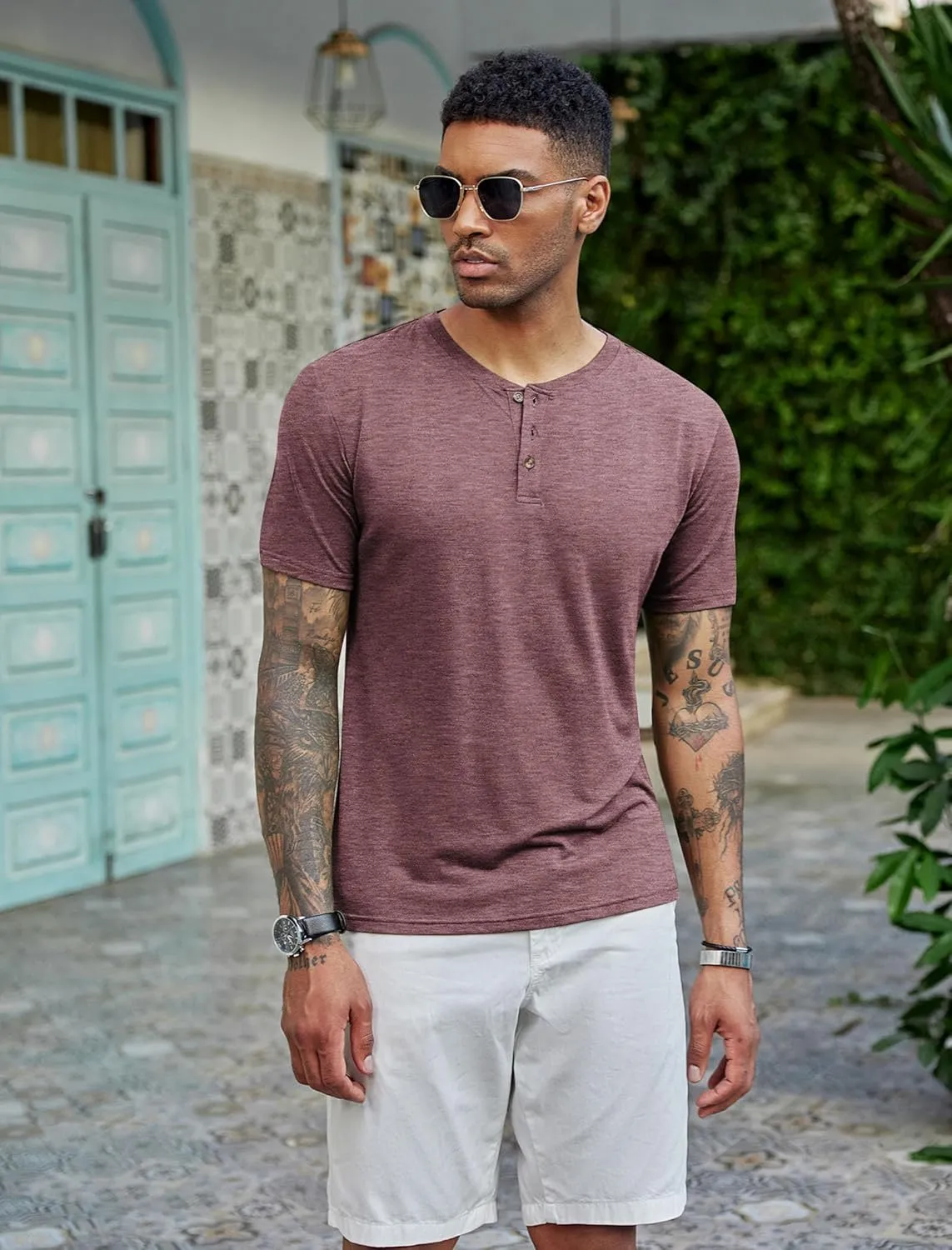 COOFANDY Men's Henley Shirts Short Sleeve Casual Basic Tee Summer Button Henley Soild T Shirts
