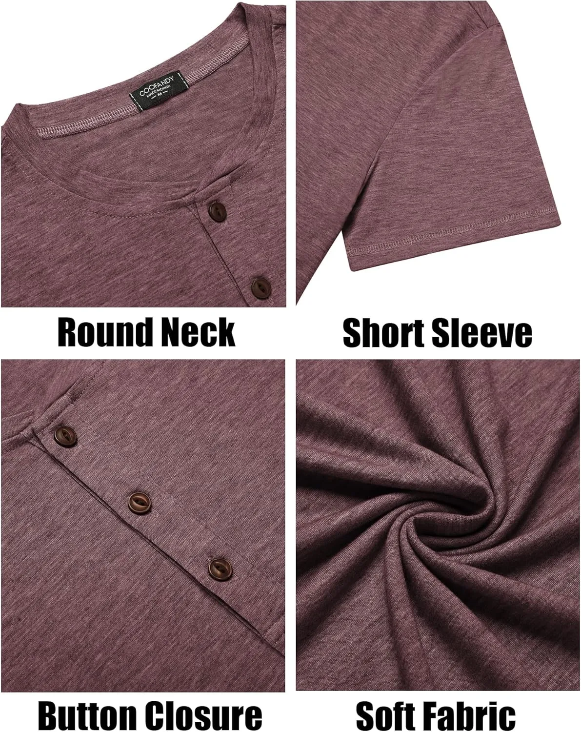 COOFANDY Men's Henley Shirts Short Sleeve Casual Basic Tee Summer Button Henley Soild T Shirts