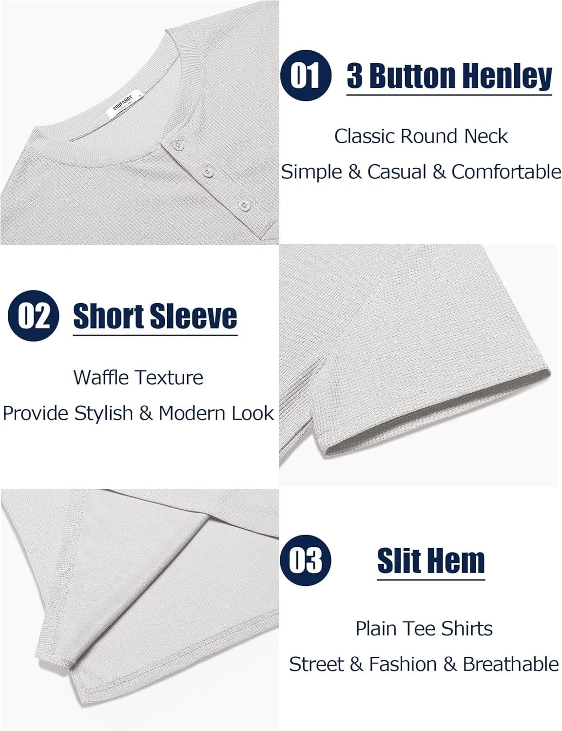 COOFANDY Men's Waffle Henley Short Sleeve Textured T Shirt Casual Button Tee Shirts Heavyweight Henley Summer Top
