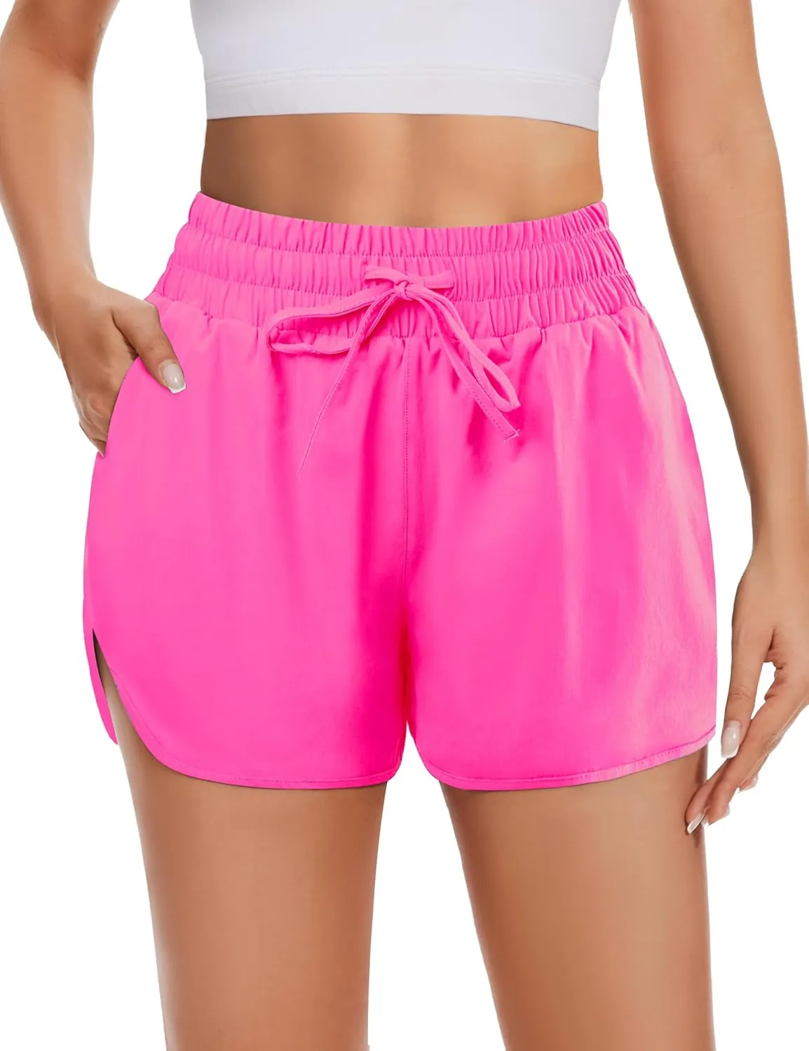 High Waisted Running Shorts for Women with Pockets, 2.5" Black Athletic Workout Gym Yoga Spandex Dolphin Shorts