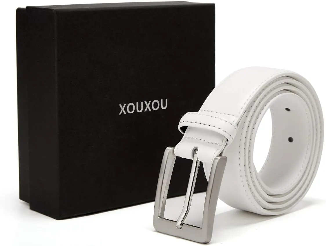 Men's Casual Leather Jeans Belts Classic Work Business Dress Belt with Prong Buckle for Men