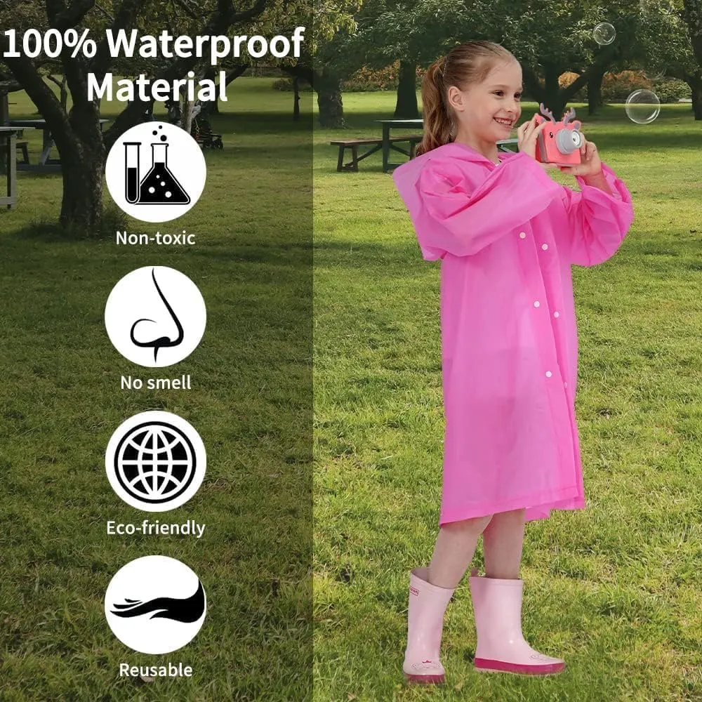 Opret 2 Pack Raincoats for Kids, Reusable Rain Ponchos with Hood and Sleeves Waterproof Rain Coats for Boys and Girls
