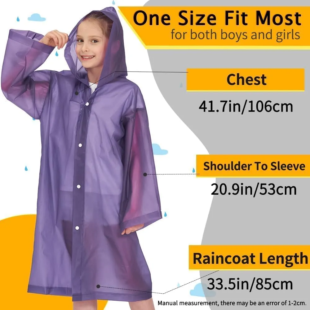 Opret 2 Pack Raincoats for Kids, Reusable Rain Ponchos with Hood and Sleeves Waterproof Rain Coats for Boys and Girls