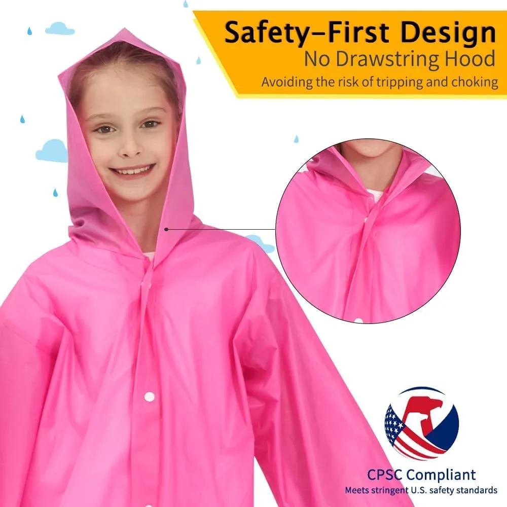 Opret 2 Pack Raincoats for Kids, Reusable Rain Ponchos with Hood and Sleeves Waterproof Rain Coats for Boys and Girls