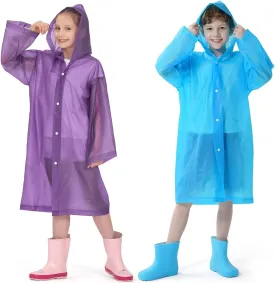 Opret 2 Pack Raincoats for Kids, Reusable Rain Ponchos with Hood and Sleeves Waterproof Rain Coats for Boys and Girls