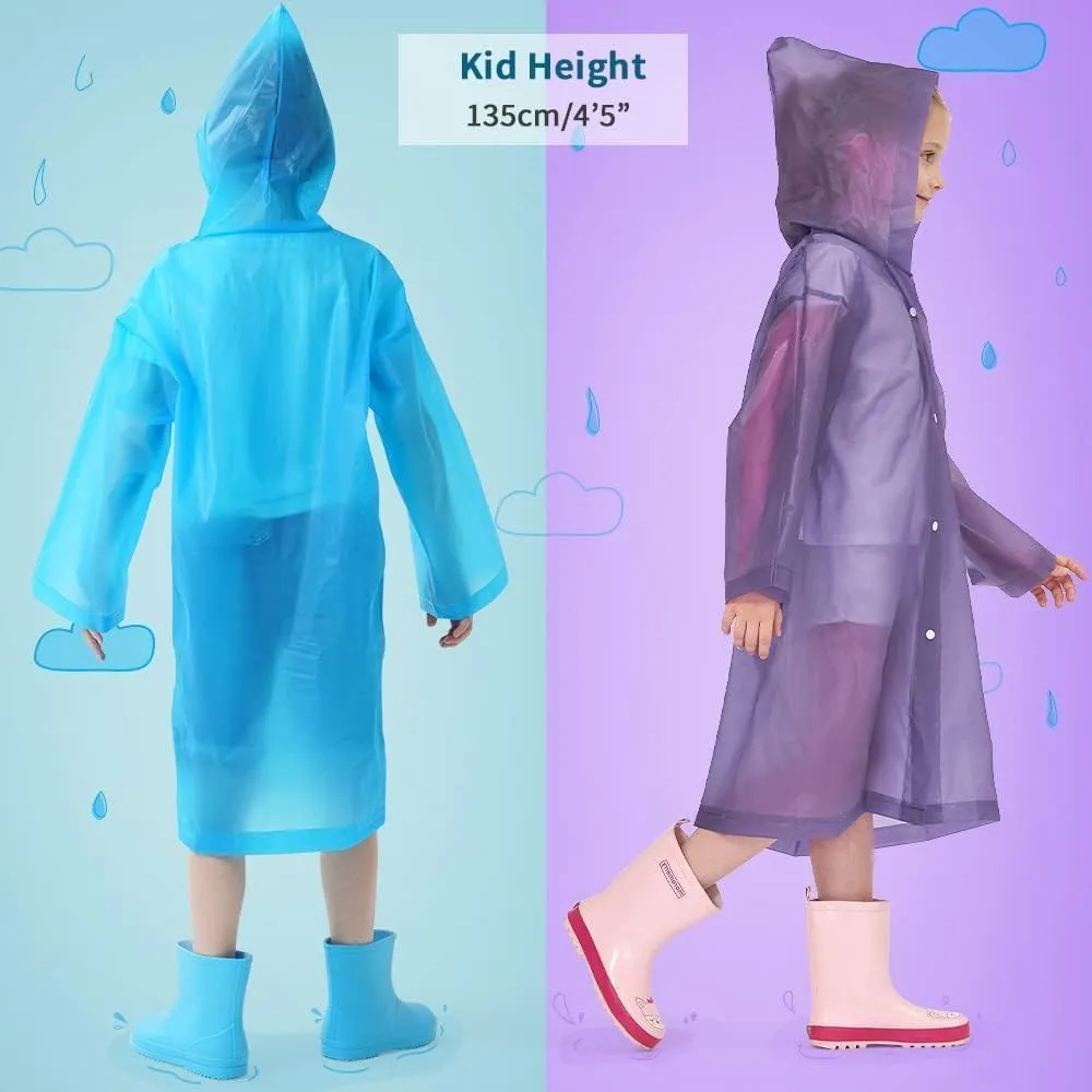 Opret 2 Pack Raincoats for Kids, Reusable Rain Ponchos with Hood and Sleeves Waterproof Rain Coats for Boys and Girls