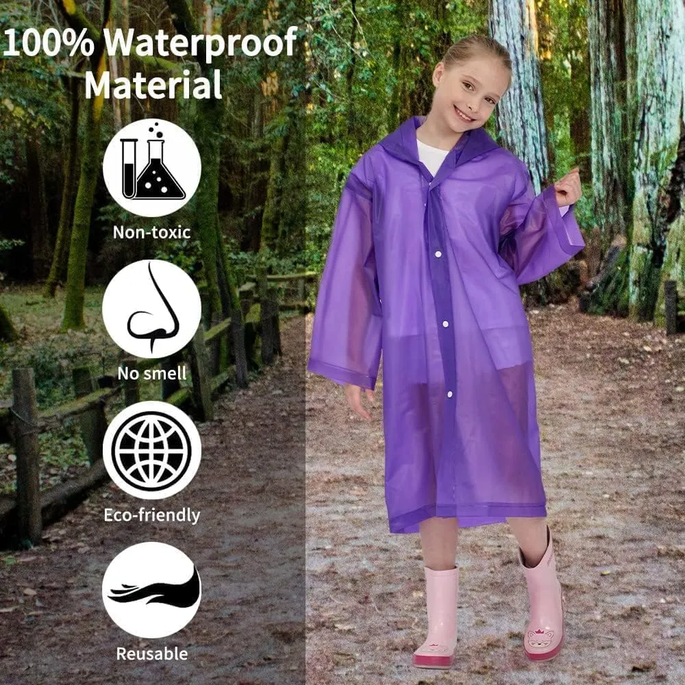 Opret 2 Pack Raincoats for Kids, Reusable Rain Ponchos with Hood and Sleeves Waterproof Rain Coats for Boys and Girls