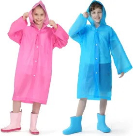 Opret 2 Pack Raincoats for Kids, Reusable Rain Ponchos with Hood and Sleeves Waterproof Rain Coats for Boys and Girls