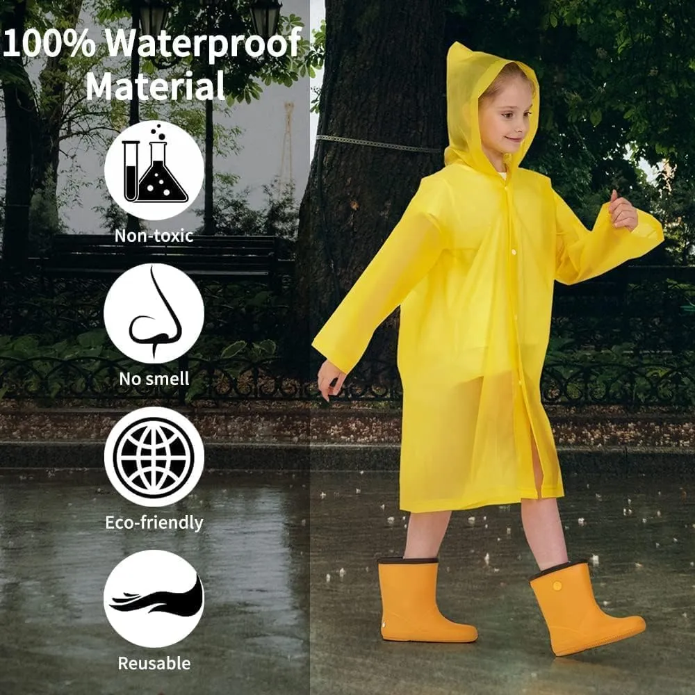 Opret 2 Pack Raincoats for Kids, Reusable Rain Ponchos with Hood and Sleeves Waterproof Rain Coats for Boys and Girls