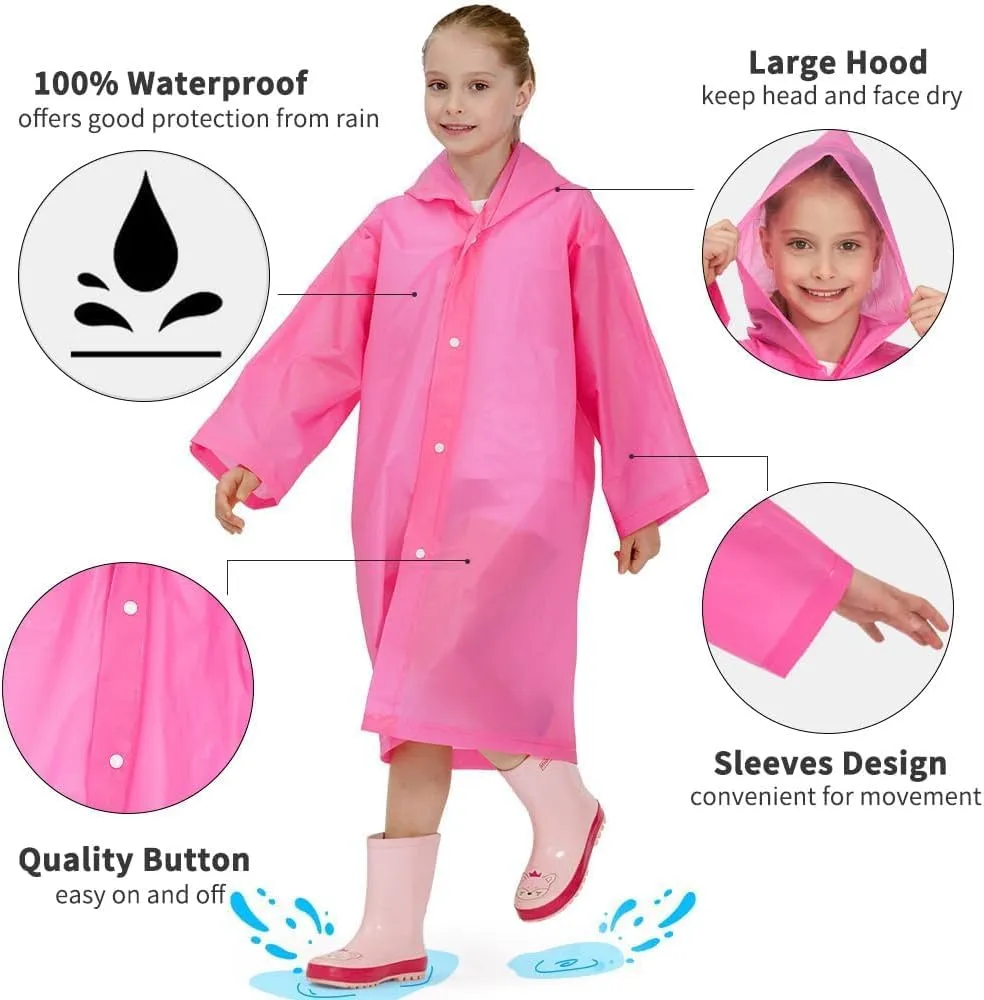 Opret 2 Pack Raincoats for Kids, Reusable Rain Ponchos with Hood and Sleeves Waterproof Rain Coats for Boys and Girls
