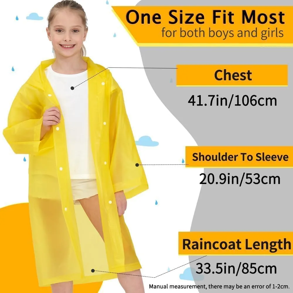 Opret 2 Pack Raincoats for Kids, Reusable Rain Ponchos with Hood and Sleeves Waterproof Rain Coats for Boys and Girls