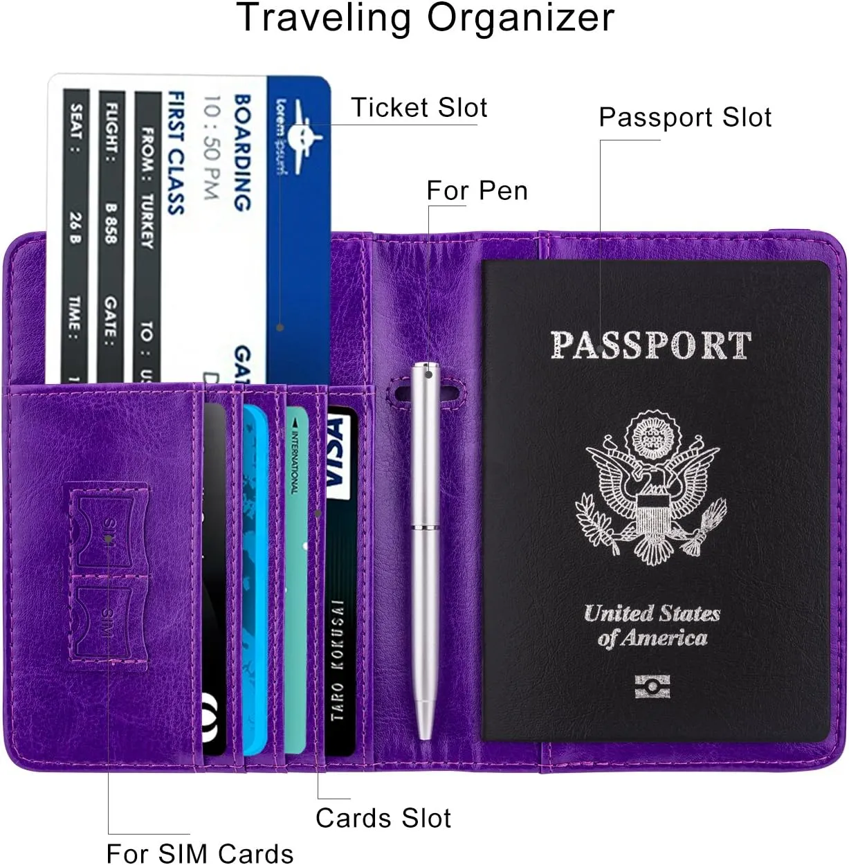 WALNEW Passport Holder for Travel, RFID Passport Cover Wallet for Women Men, PU Leather Passport Book Card Holder Case with Pen, Travelling Essentials for Flying