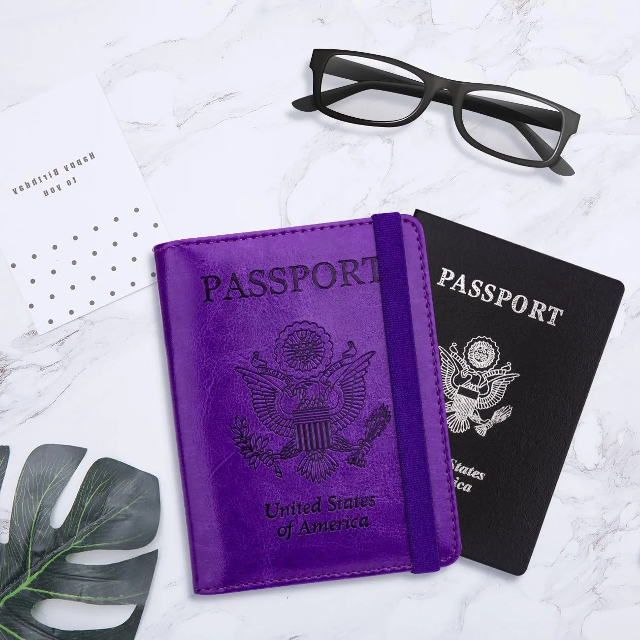 WALNEW Passport Holder for Travel, RFID Passport Cover Wallet for Women Men, PU Leather Passport Book Card Holder Case with Pen, Travelling Essentials for Flying