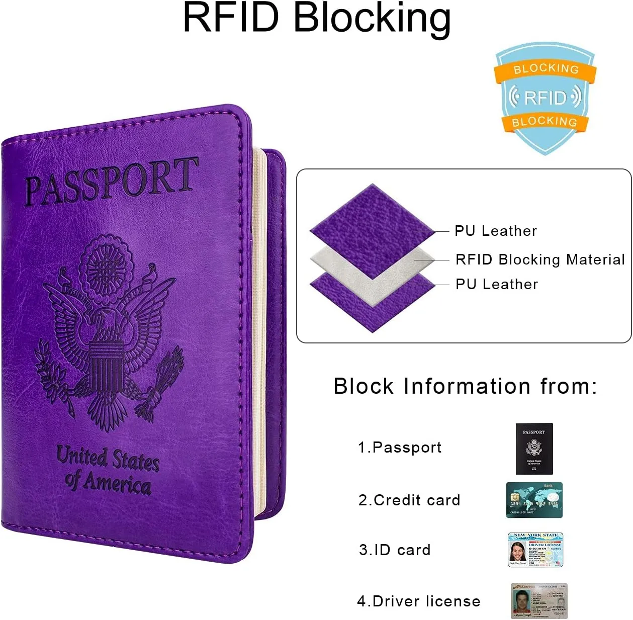 WALNEW Passport Holder for Travel, RFID Passport Cover Wallet for Women Men, PU Leather Passport Book Card Holder Case with Pen, Travelling Essentials for Flying